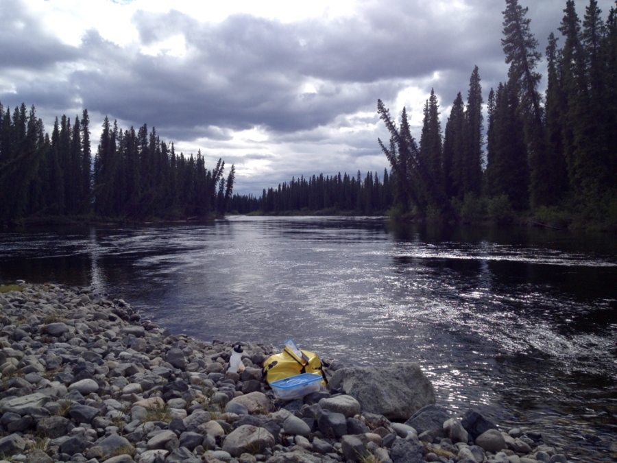 Dining at a rock by the river