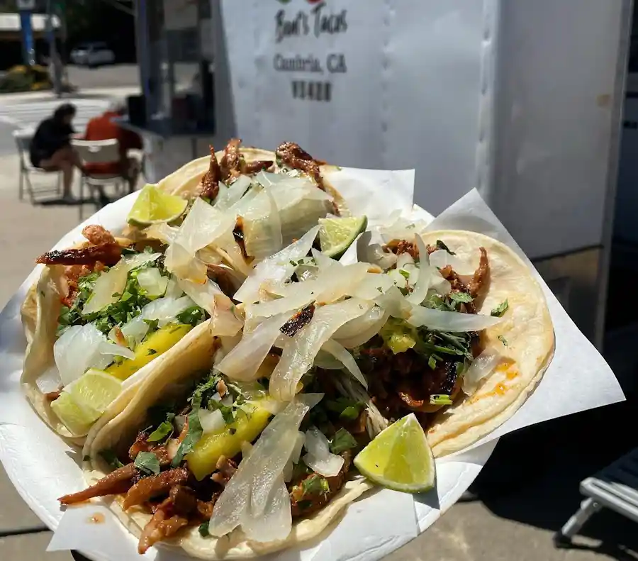 A Plate of Tacos from Boni's Tacos in Cambria