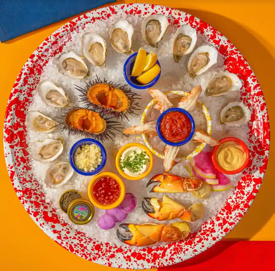 A plate of oysters and other seafood at the Broad Street Oyster Company restaurant in Malibu