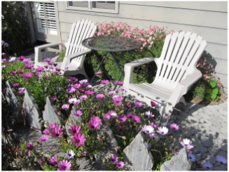 The patio of our room at the Cambria Pines Lodge in Cambria on the Pacific Coast Highway in California. Photo (c) Donna Dailey from https://www.pacific-coast-highway-travel.com/Cambria-Lodging.html