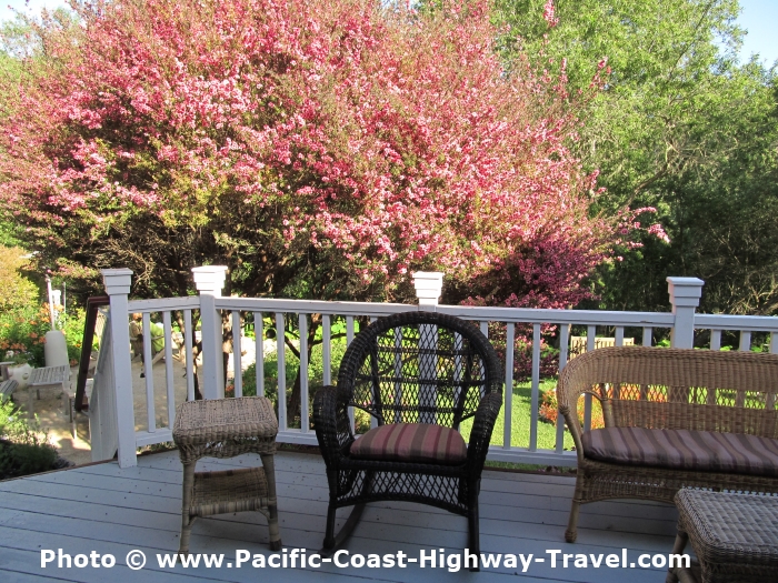View of the lovely gardens at this Cambria accommodation, the Olallieberry Inn