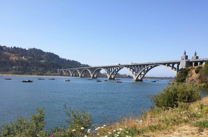 The Lee Paterson Bridge crosses the Rogue River in Gold Beach in Oregon