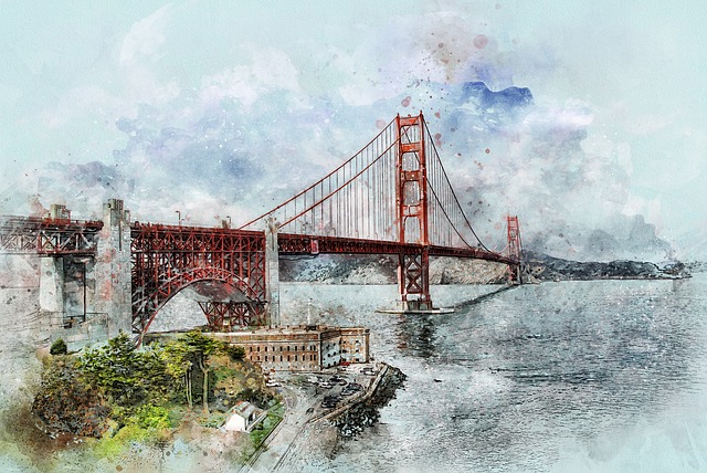 Painting of the Golden Gate Bridge in San Francisco