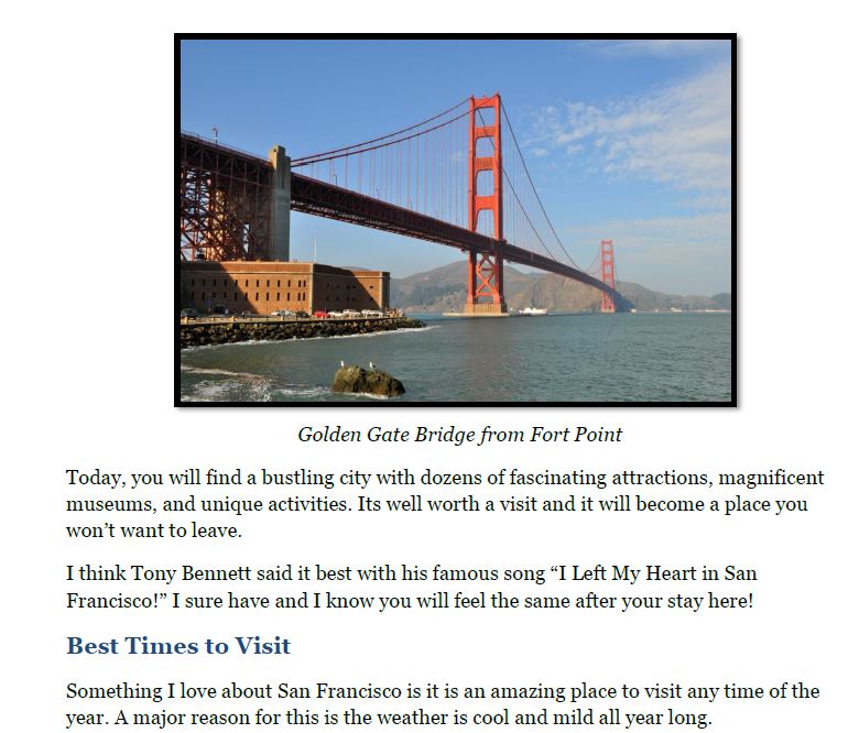 Insider's Guide to San Francisco sample contents