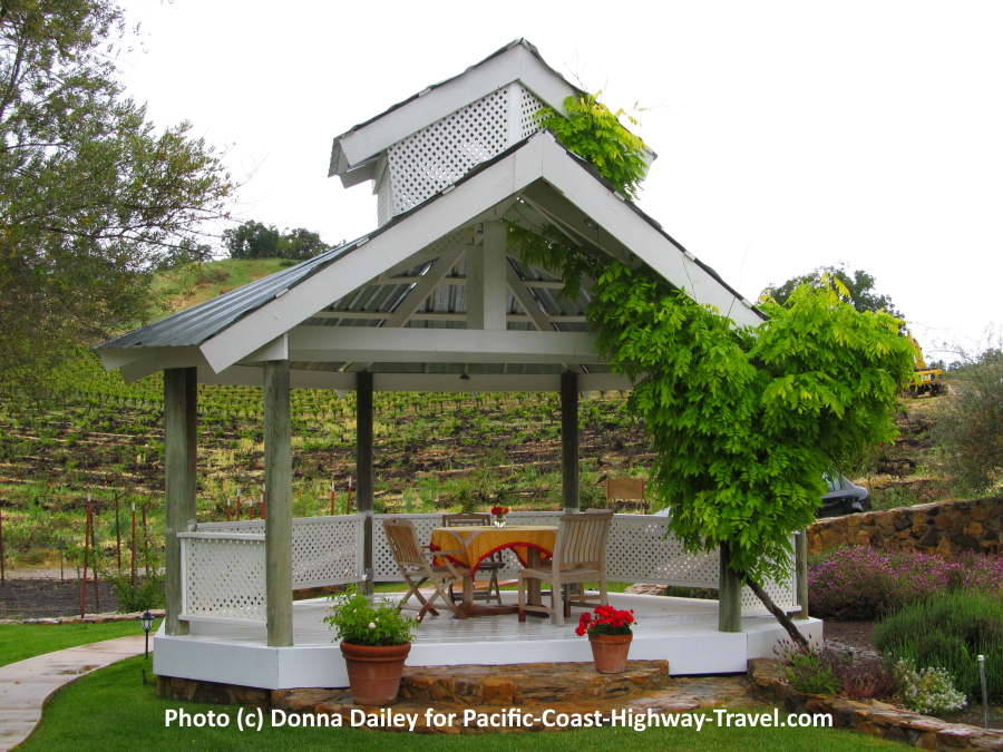 In the gardens at the JUST Inn in Paso Robles, California