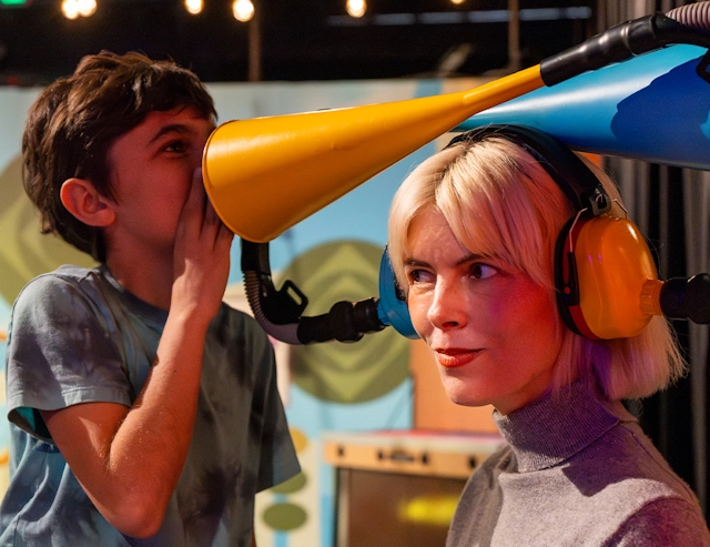 Boy and His Mother Having Fun at the Getty Center in Los Angeles