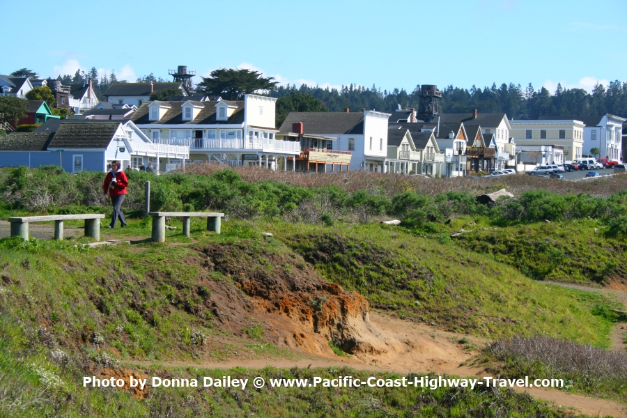 Mendocino in Mendocino County is a small but pretty California coastal town, popular with artists and with travelers. It has featured in many songs and movies.