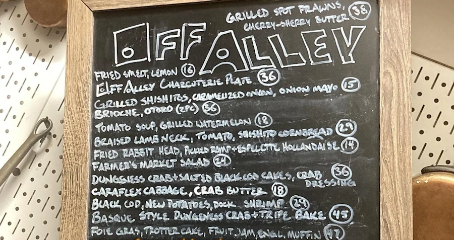 Blackboard Menu at the Off Alley Restaurant in Seattle