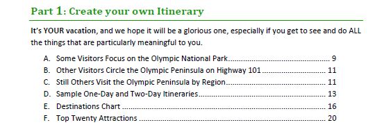 Sample page from the Olympic Peninsula Travel Guide