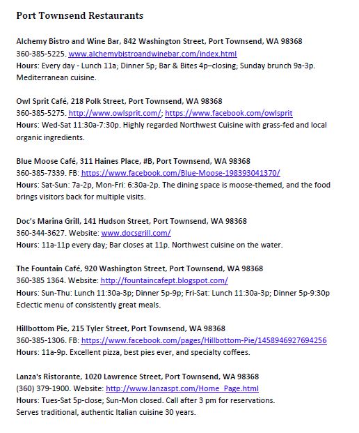 Sample page from the Olympic Peninsula Travel Guide