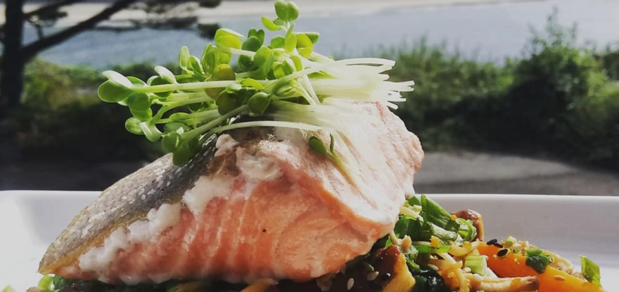 Salmon dish at the Ona Restaurant and Lounge in Yachats, Oregon