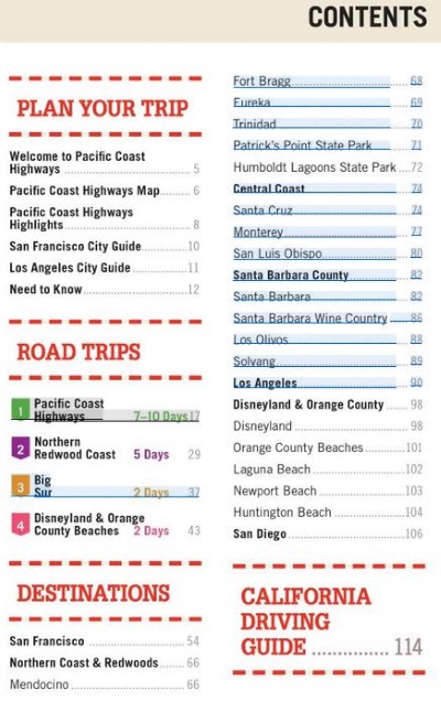 Lonely Planet Pacific Coast Highway Road Trips travel guide contents