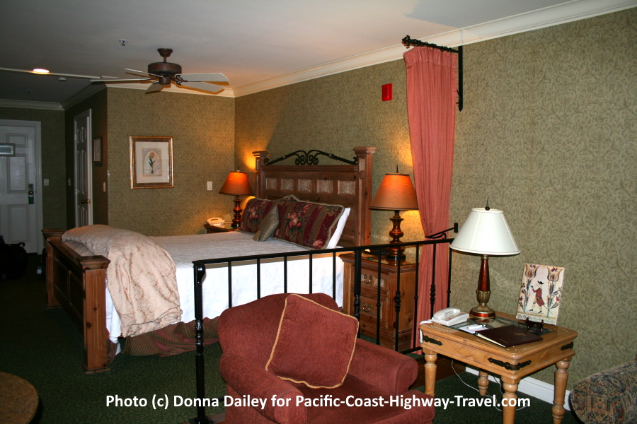 Guest bedroom at The Pelican Inn and Suites in Cambria, California