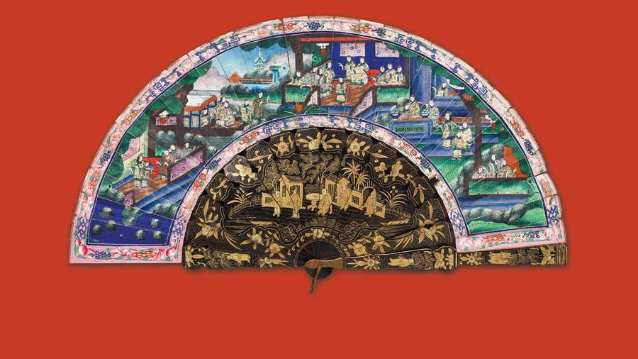 Decorated fan on display in the Asian Art Museum in San Francisco