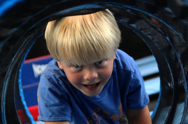 Little Boy Having Fun at the House of Air Trampoline Park in San Francisco