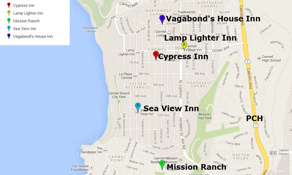 Map of where to stay in Carmel