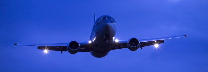 Airplane flying at night