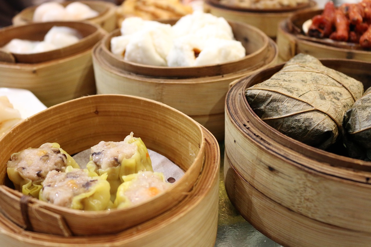 Chinese dim sum brunch dishes