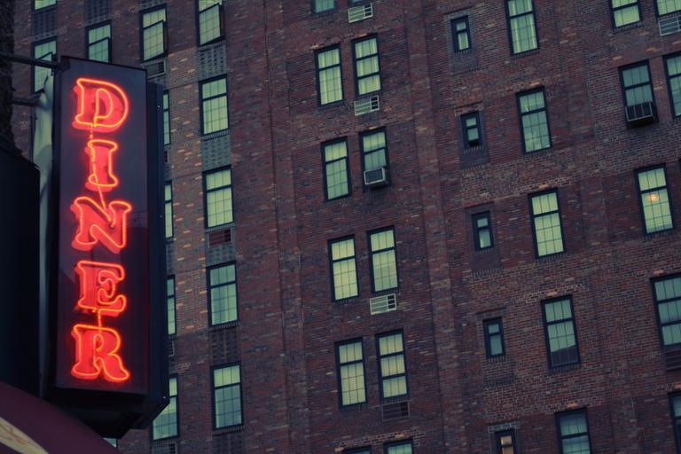 Red neon sign for a diner