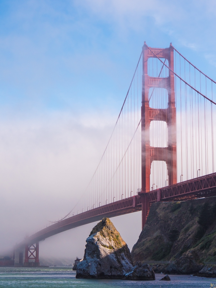 Photo of a misty Golden Gate Bridge in San Francisco