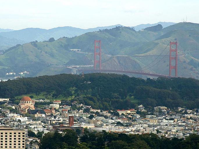 Photo of Golden Gate Bridge in San Francisco taken from top of Twin Peaks