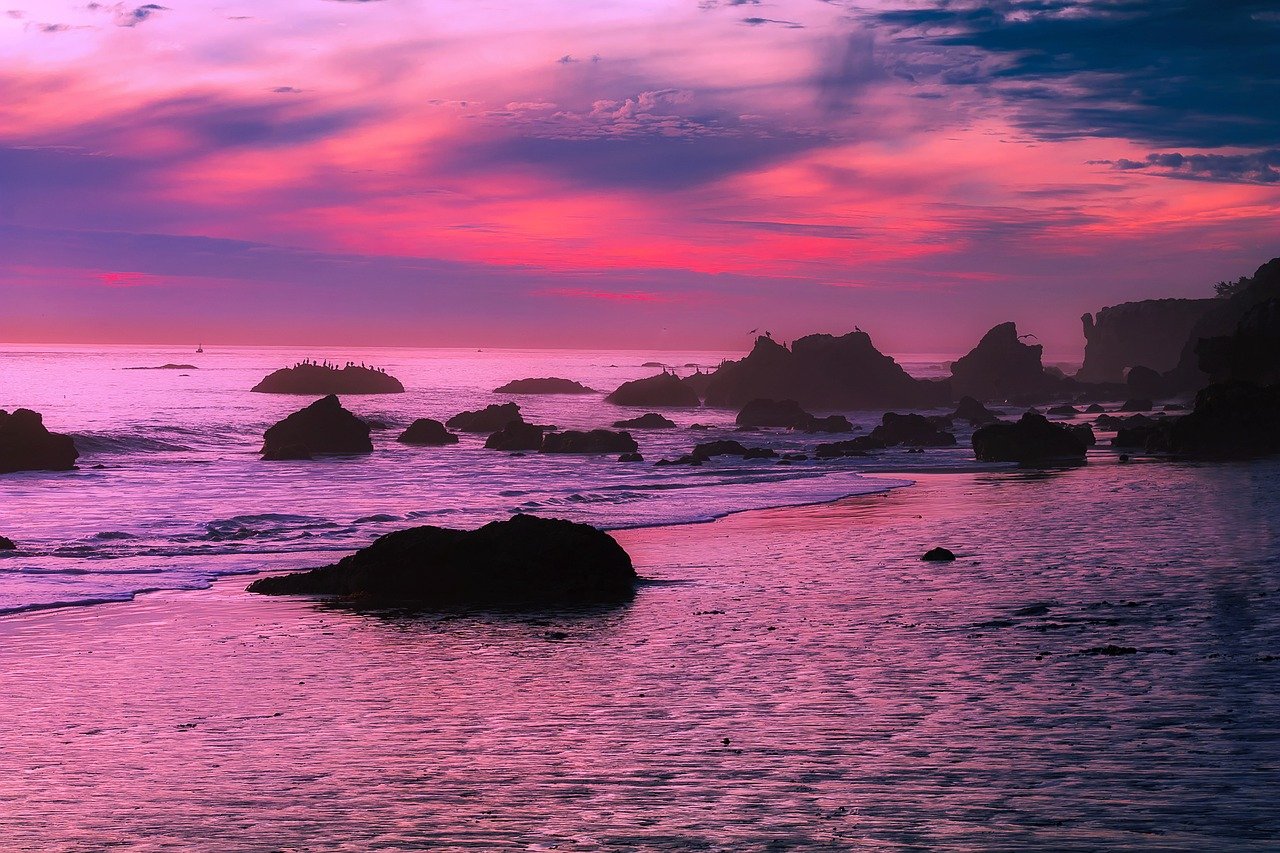 Sunset over the beach in Malibu, California