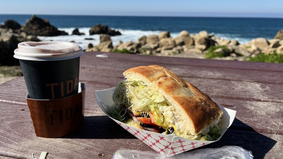 A sandwich and a cup of coffee from Compagno’s Market & Deli in Monterey