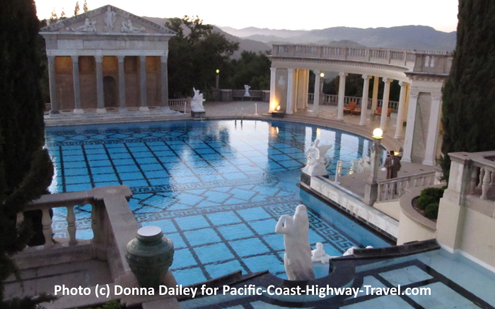 Hearst Castle swimming pool in the evening