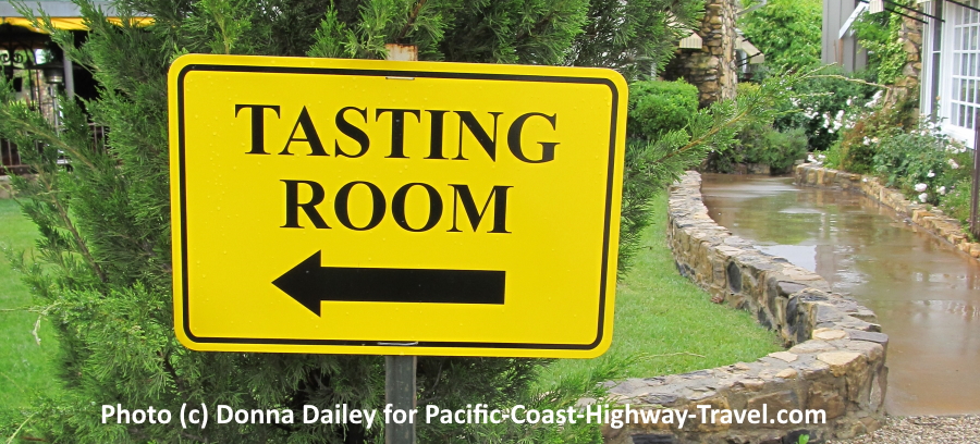 Sign for the wine tasting room at the JUSTIN vineyards and winery in Paso Robles, California