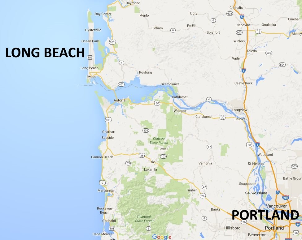 Google Map showing Long Beach in Washington, maybe the Longest Beach in the USA