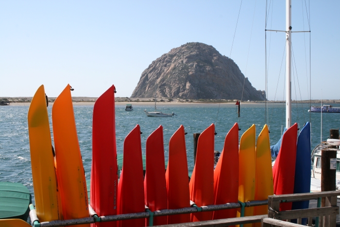 Colorful kayaks photographed in Morro Bay on the Pacific Coast Highway in California