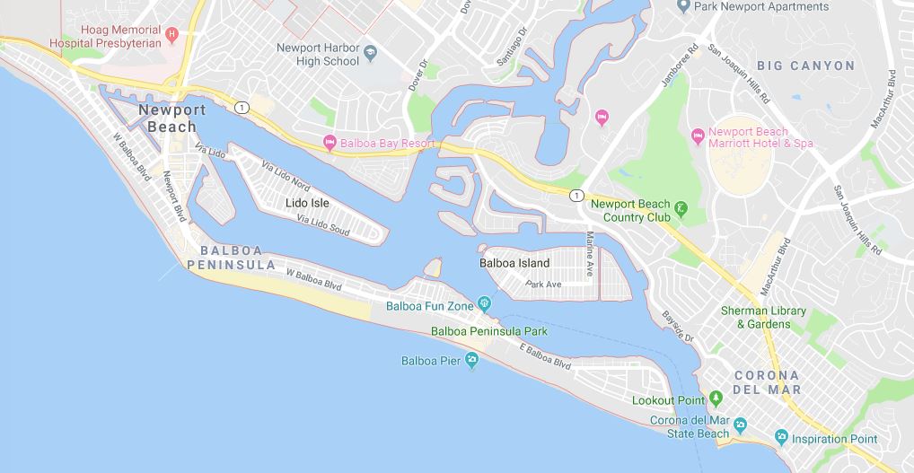 Map of Newport Beach in California