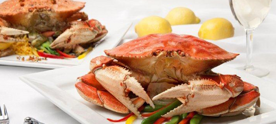 A crab plate at the Old Fisherman's Grotto on Fisherman's Wharf in Monterey