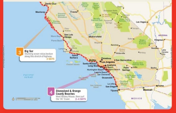 Lonely Planet Pacific Coast Highway Road Trips travel guide sample map