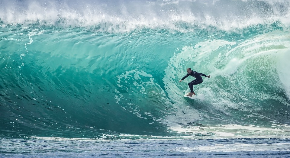 Surfer surfing in California