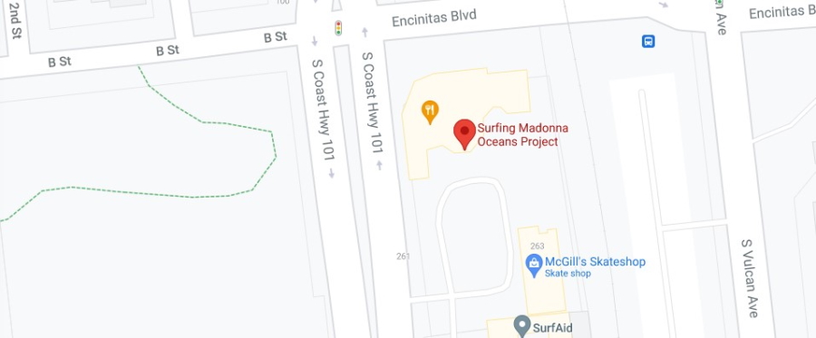 Google map showing location of Surfing Madonna in Encinitas