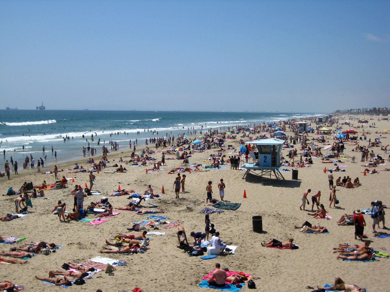 Busy beach at Huntington Beach