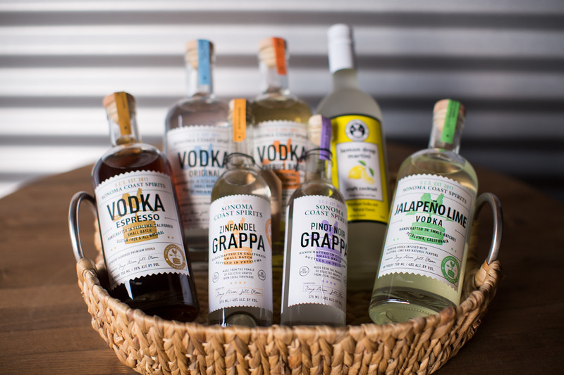Basket of Bottles from Sonoma Coast Spirits in Sonoma County